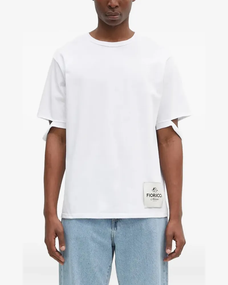 Fiorucci Logo-T-Shirt mit Saum im Used-Look - Weiß Weiß