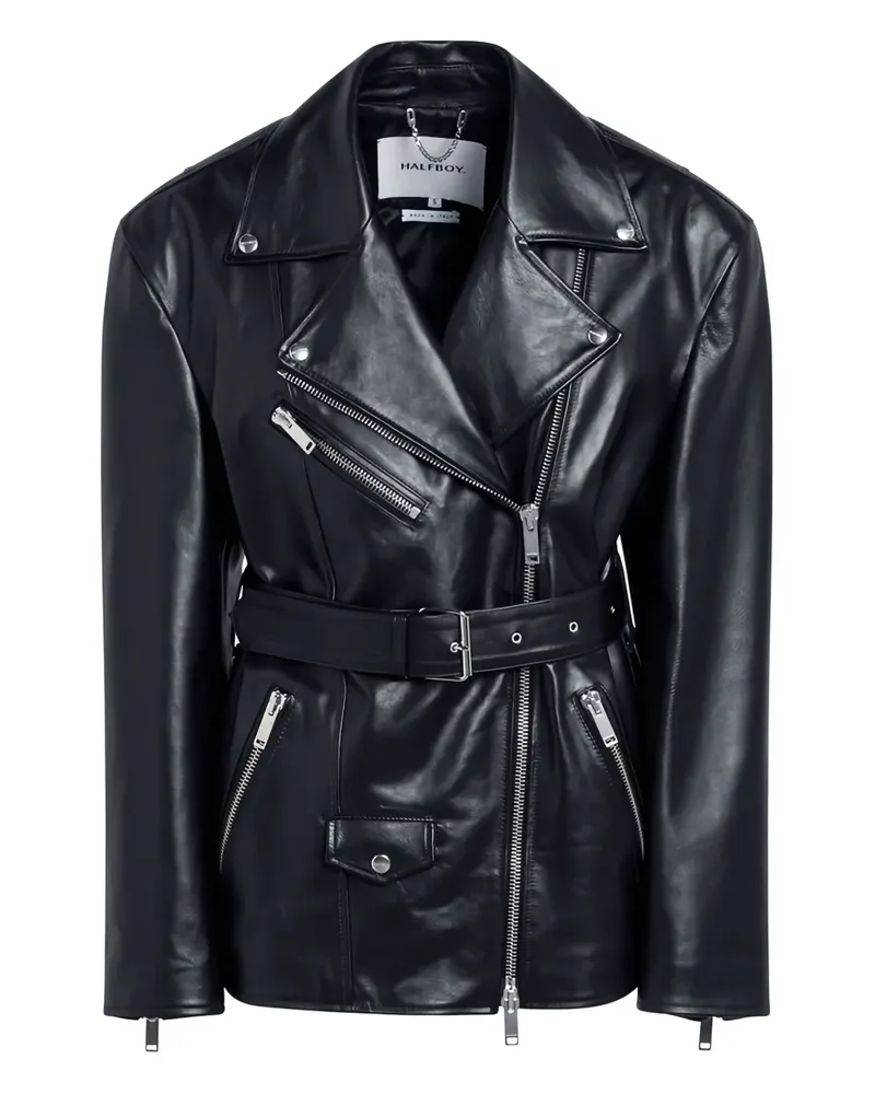 HALFBOY Lederjacke mit Gürtel - Schwarz Schwarz