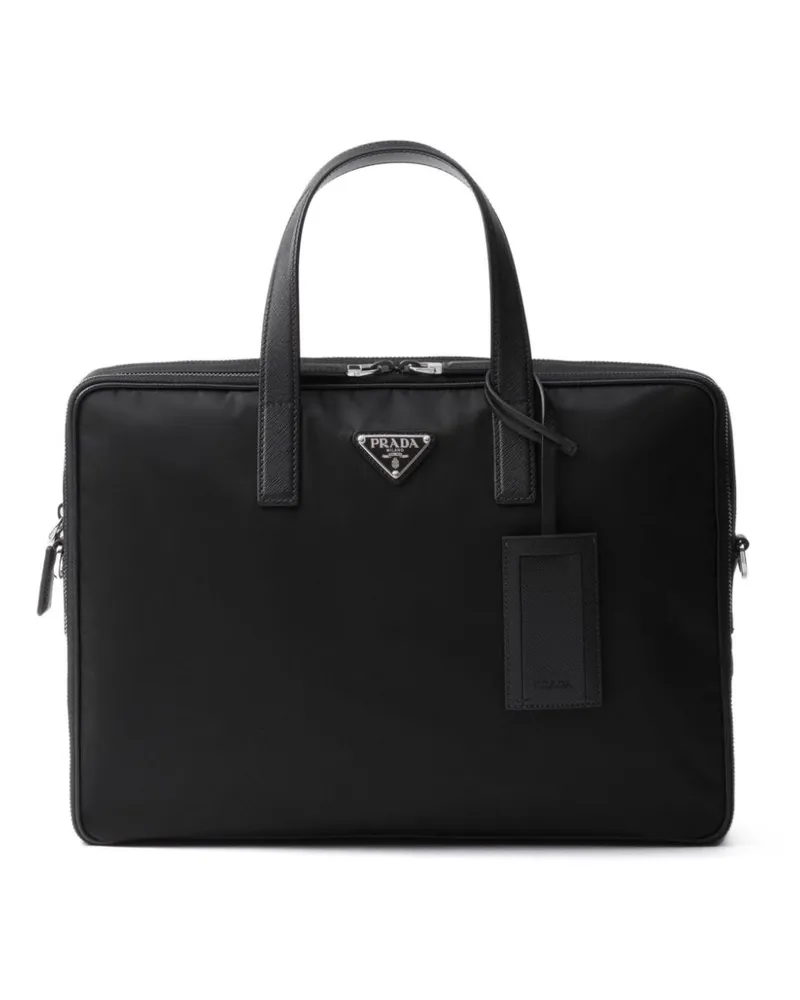 Prada Laptoptasche mit Logo-Schild - Schwarz Schwarz