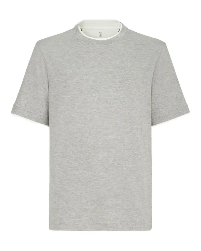 Brunello Cucinelli Leichtes T-Shirt aus Seiden- und Baumwolljersey im Layering-Look - Grau Grau