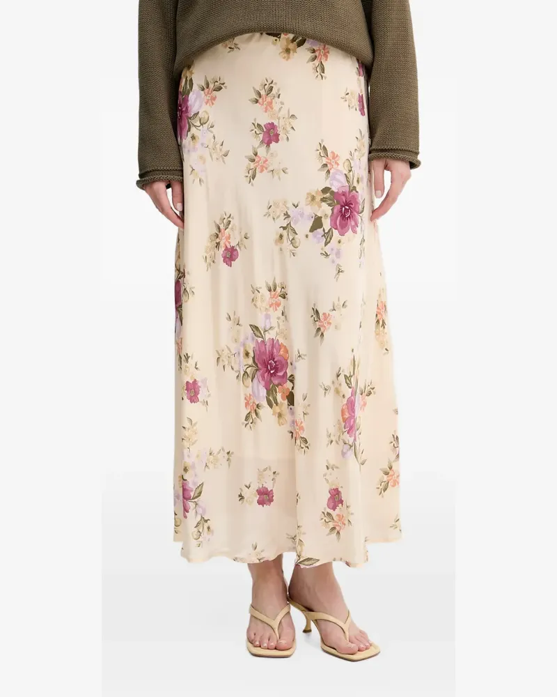 Benetton floral-print flared midi skirt - Nude Nude