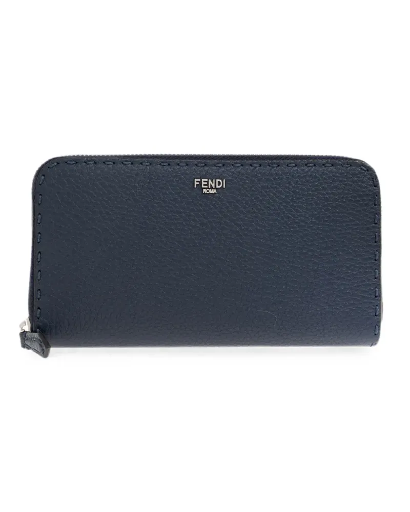 Fendi Selleria zip-around pebbled wallet - Blau Blau
