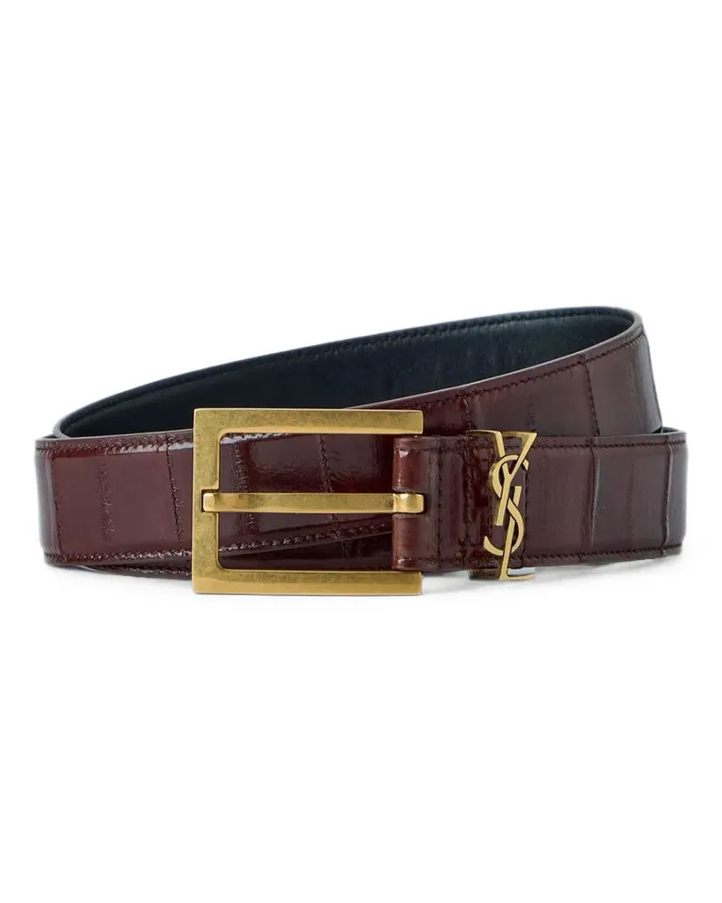 Saint Laurent crocodile-effect logo-plaque belt - Braun Braun