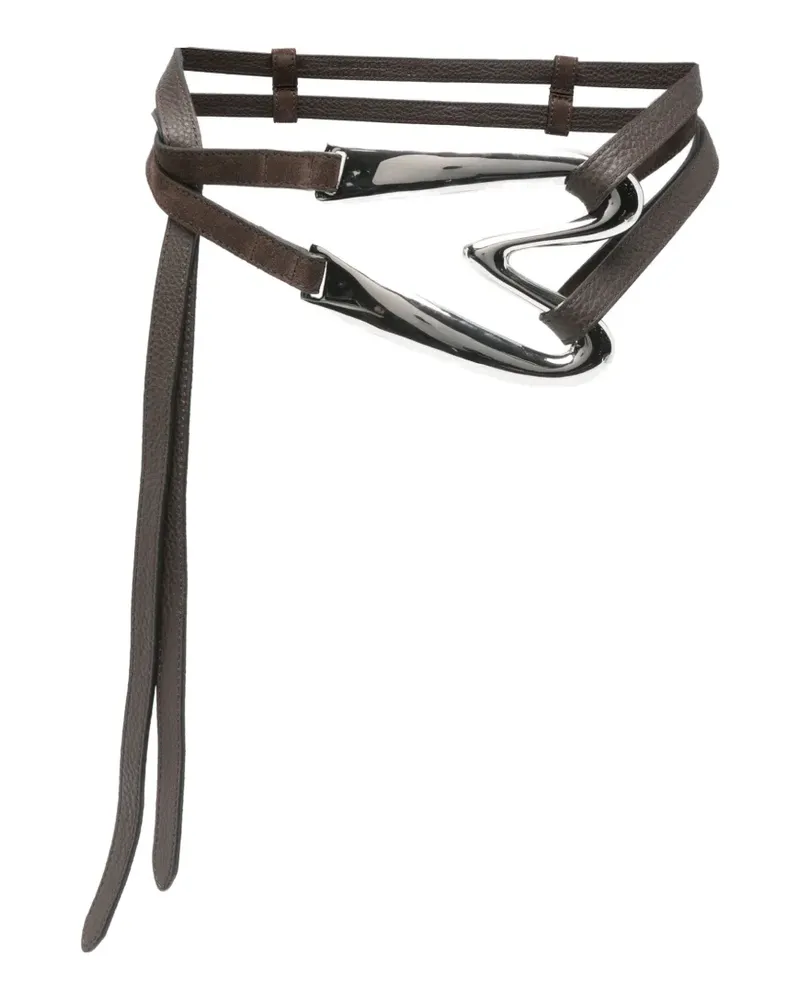 Moschino silver-tone buckle leather belt - Braun Braun