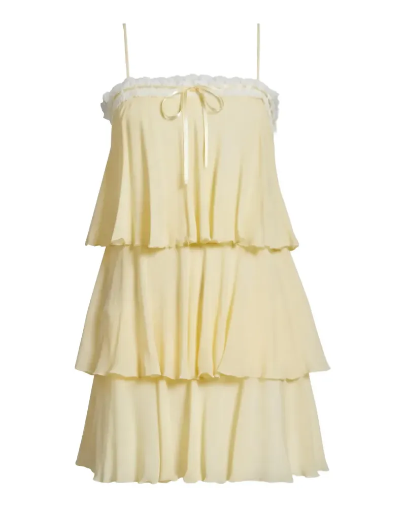 LoveShackFancy Cedra lace-trimmed tiered mini dress - Gelb Gelb