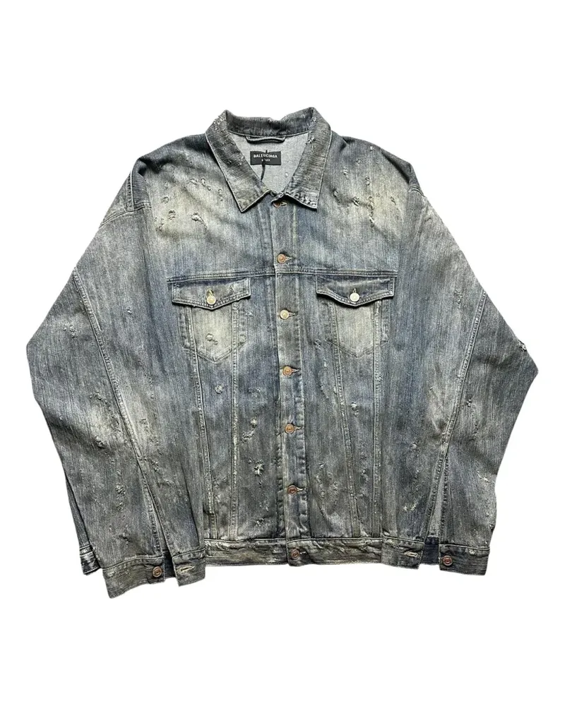 Balenciaga rhinestone-logo oversized denim jacket - Blau Blau