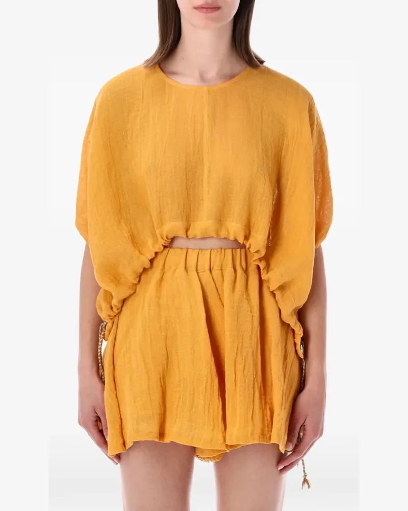 120% Lino crew-neck blouse - Orange Orange