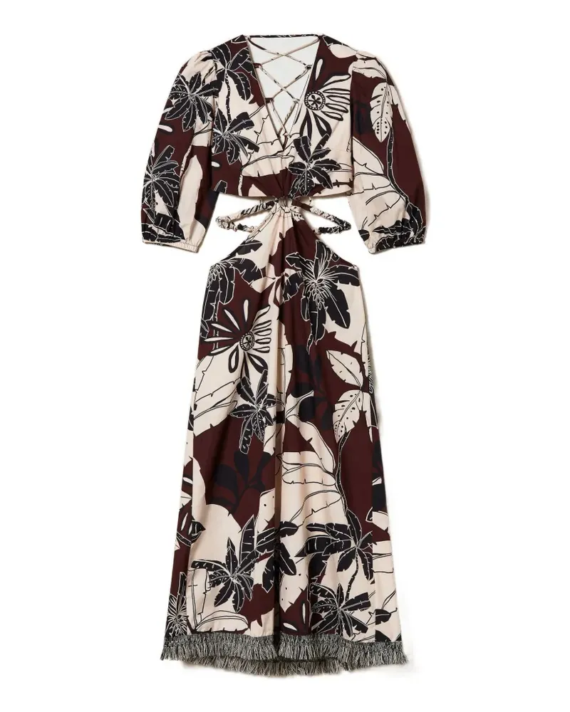 Twin-Set printed cut-out midi dress - Braun Braun