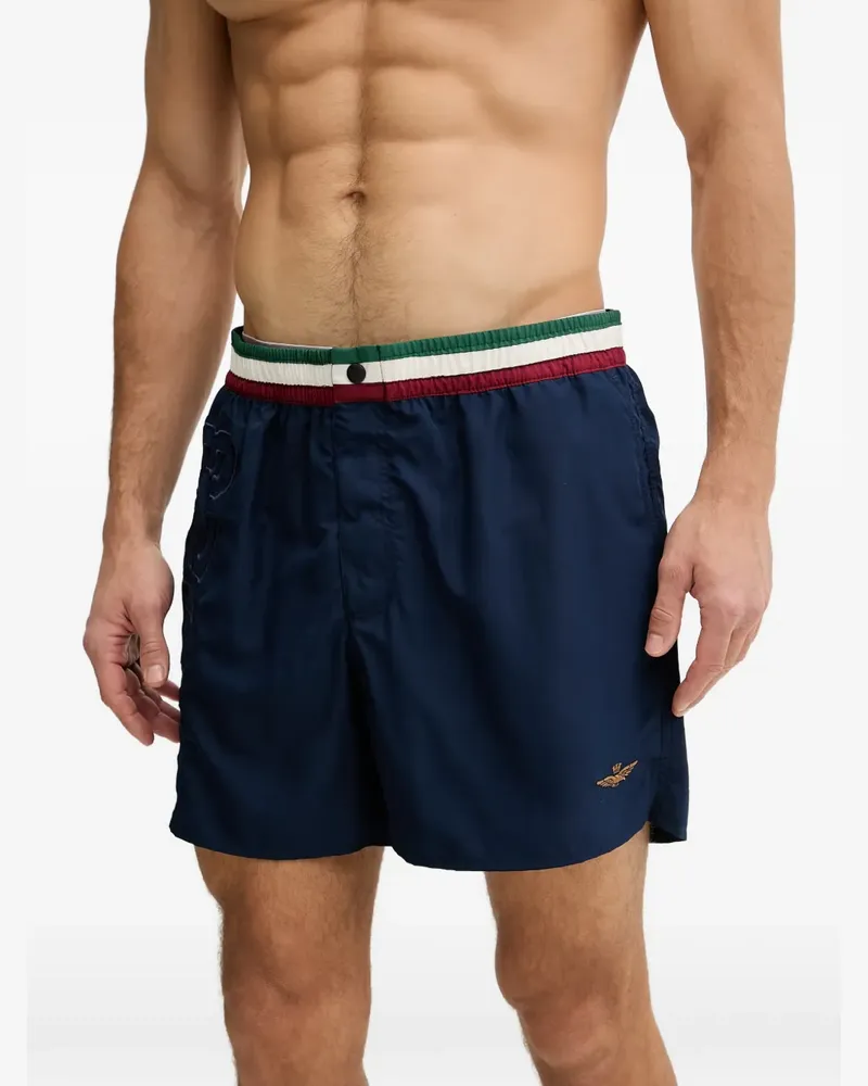 Aeronautica Militare logo-embroidered striped-waistband swim shorts - Blau Blau