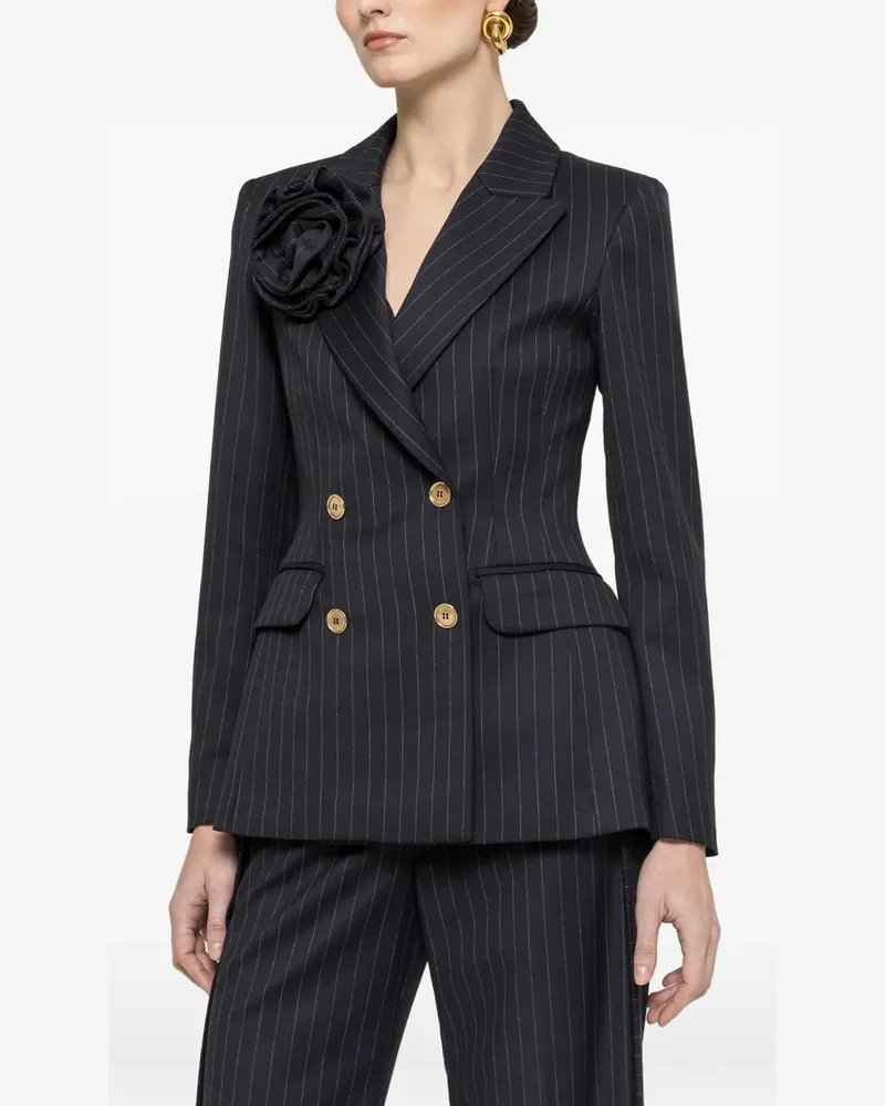 NISSA floral applique pinstripe blazer - Blau Blau