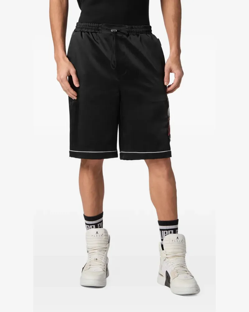 Philipp Plein Satin-Shorts mit Tattoo-Print - Schwarz Schwarz