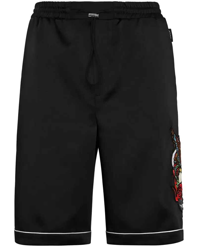 Philipp Plein Satin-Shorts mit Tattoo-Print - Schwarz Schwarz