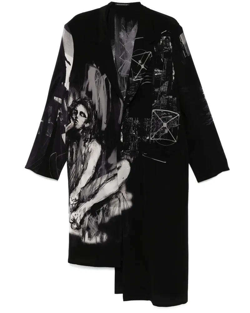 Yohji Yamamoto Mantel mit Print - Schwarz Schwarz