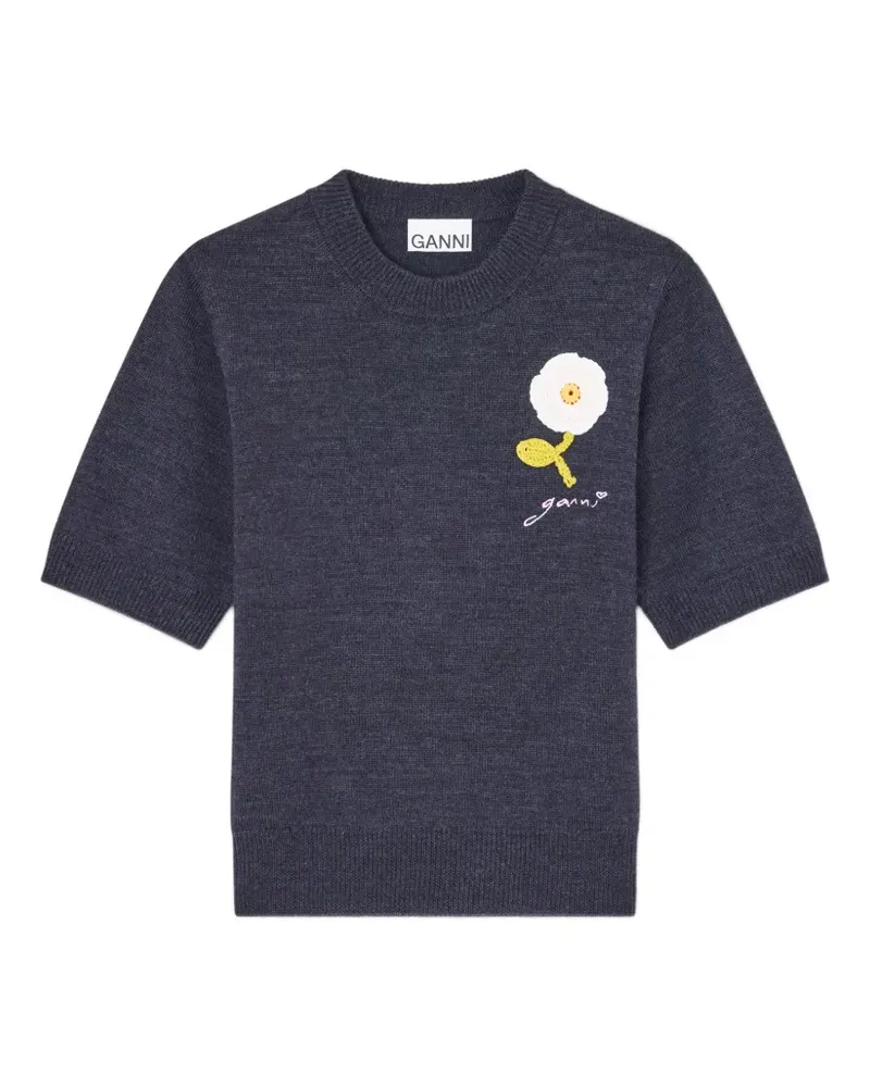 Ganni T-Shirt mit Blume - Blau Blau