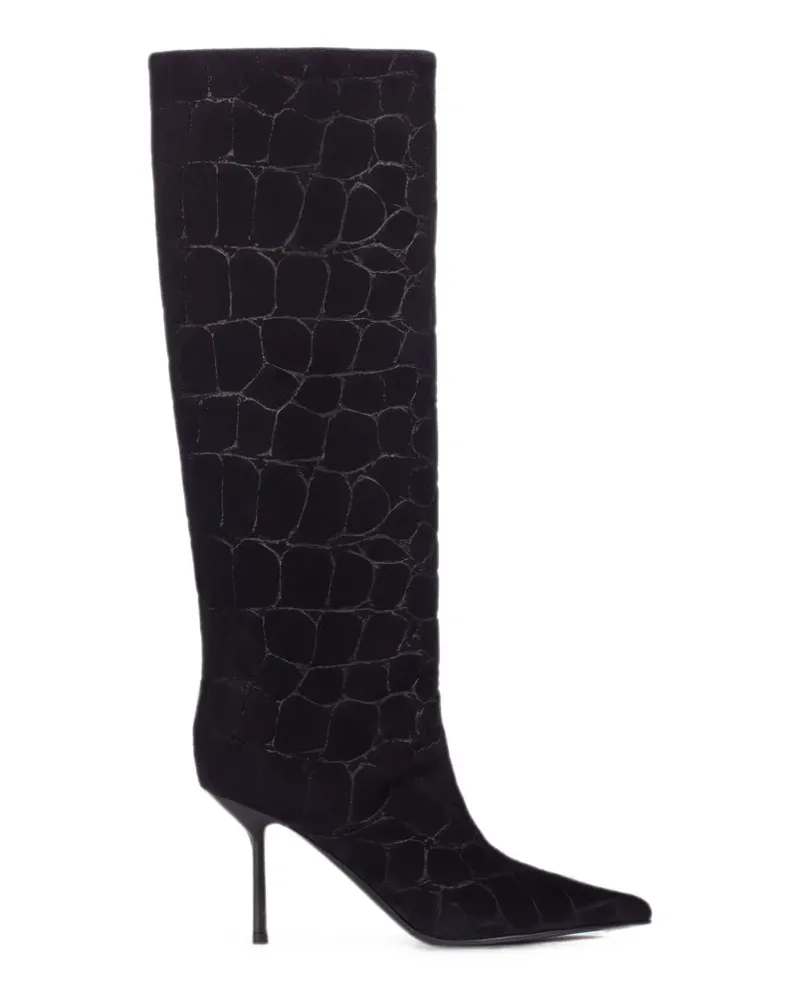 Le Silla Kniehohe Bella Stiefel mit Kroko-Effekt - Schwarz Schwarz