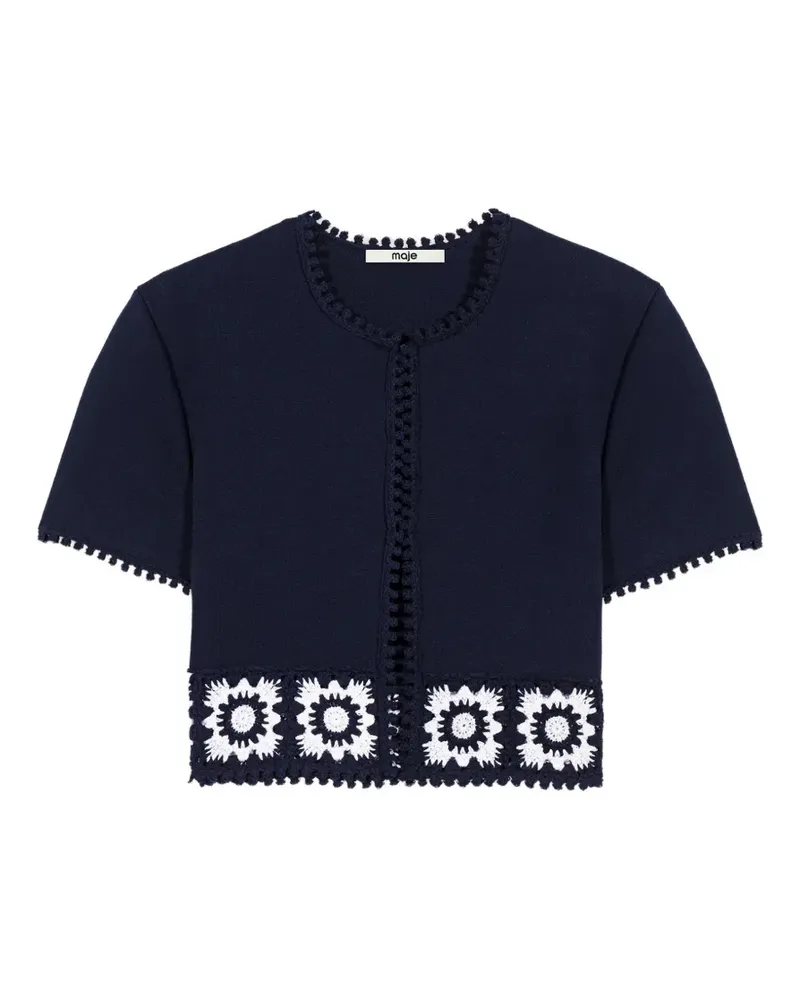 Maje Cropped-Cardigan mit Häkelborten - Blau Blau