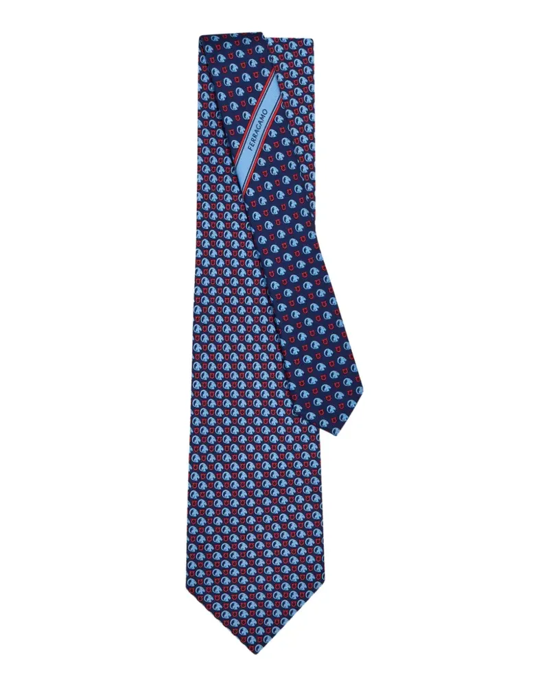 Ferragamo Seidenkrawatte mit Ziegen-Print - Blau Blau