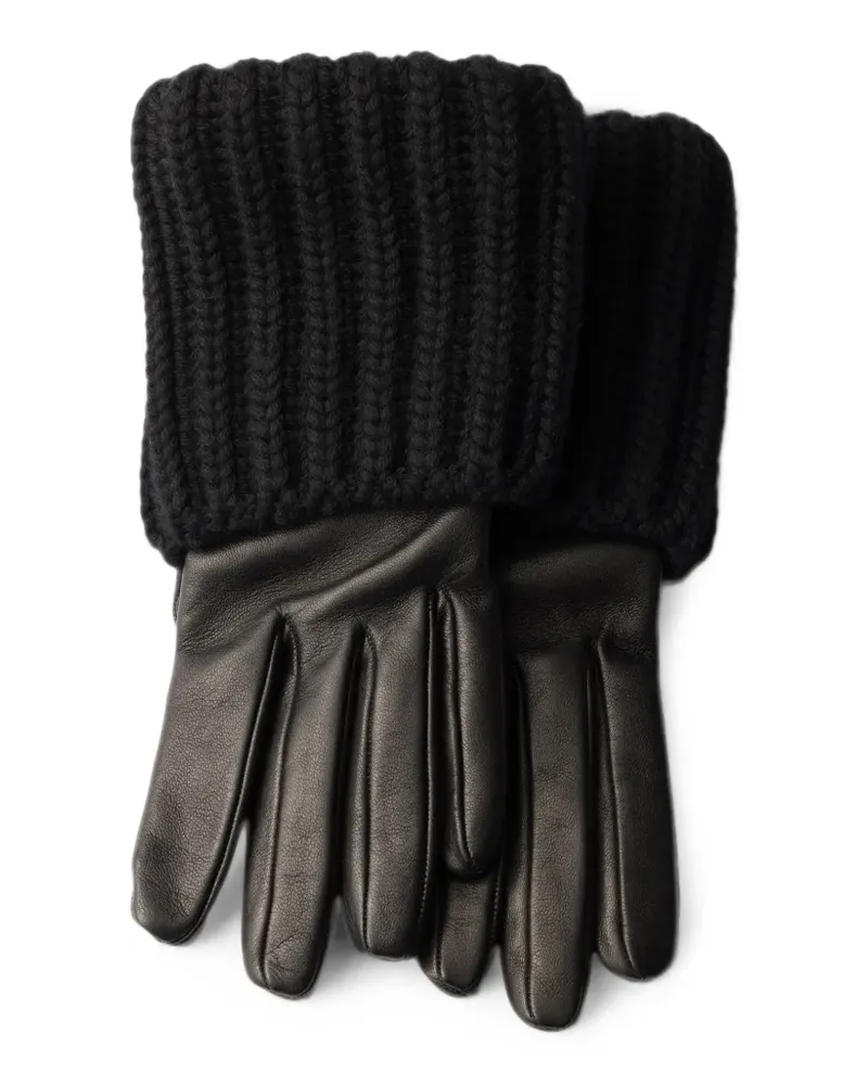 Prada Handschuhe aus Nappaleder und Strick - Schwarz Schwarz