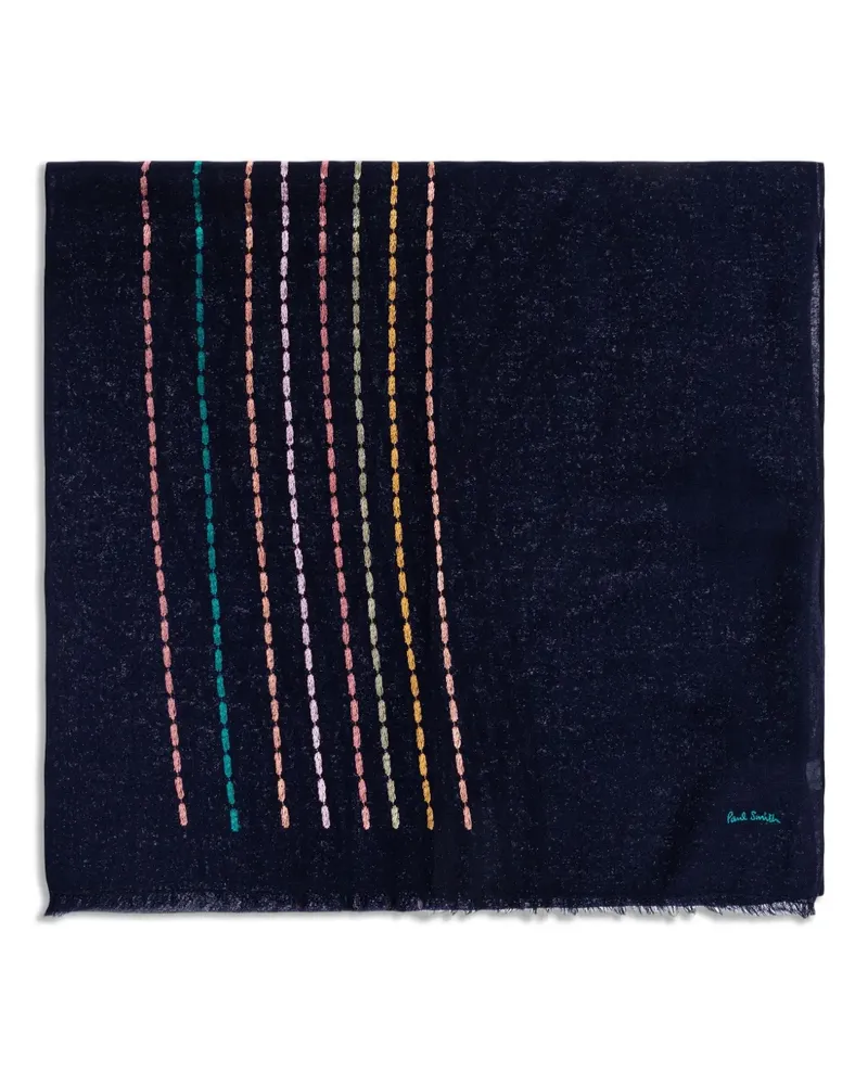 Paul Smith Bestickter Schal mit Fransen - Blau Blau