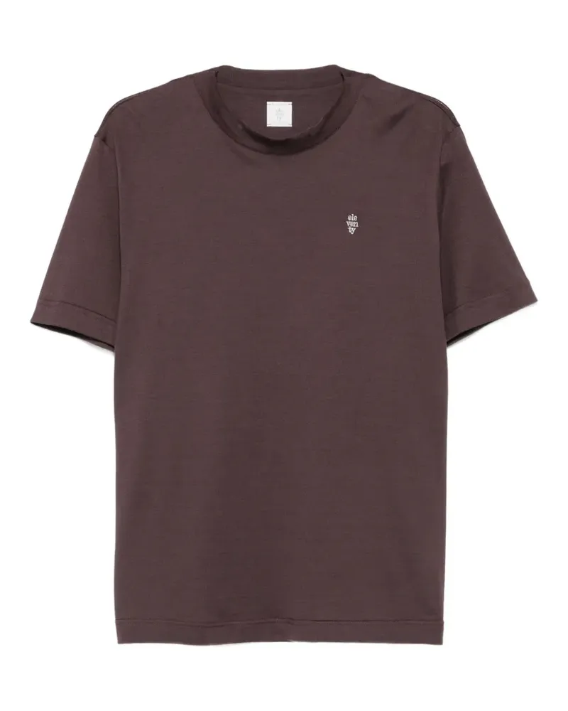 Eleventy T-Shirt mit Logo-Stickerei - Braun Braun