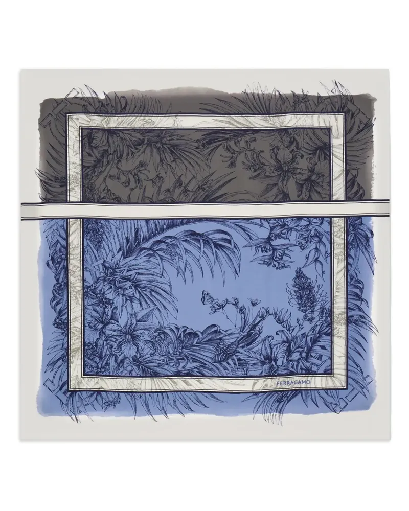 Ferragamo Seidenschal mit Blumen-Print - Blau Blau