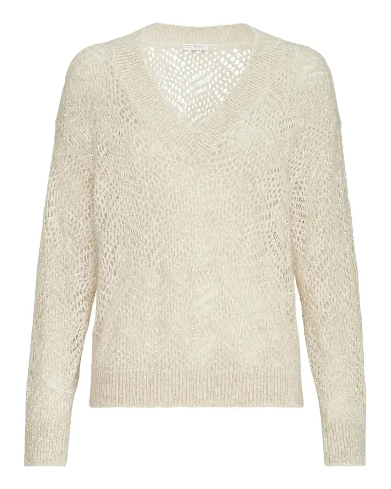 Brunello Cucinelli Dazzling abstract-leaf sweater in mohair and wool - Nude Nude