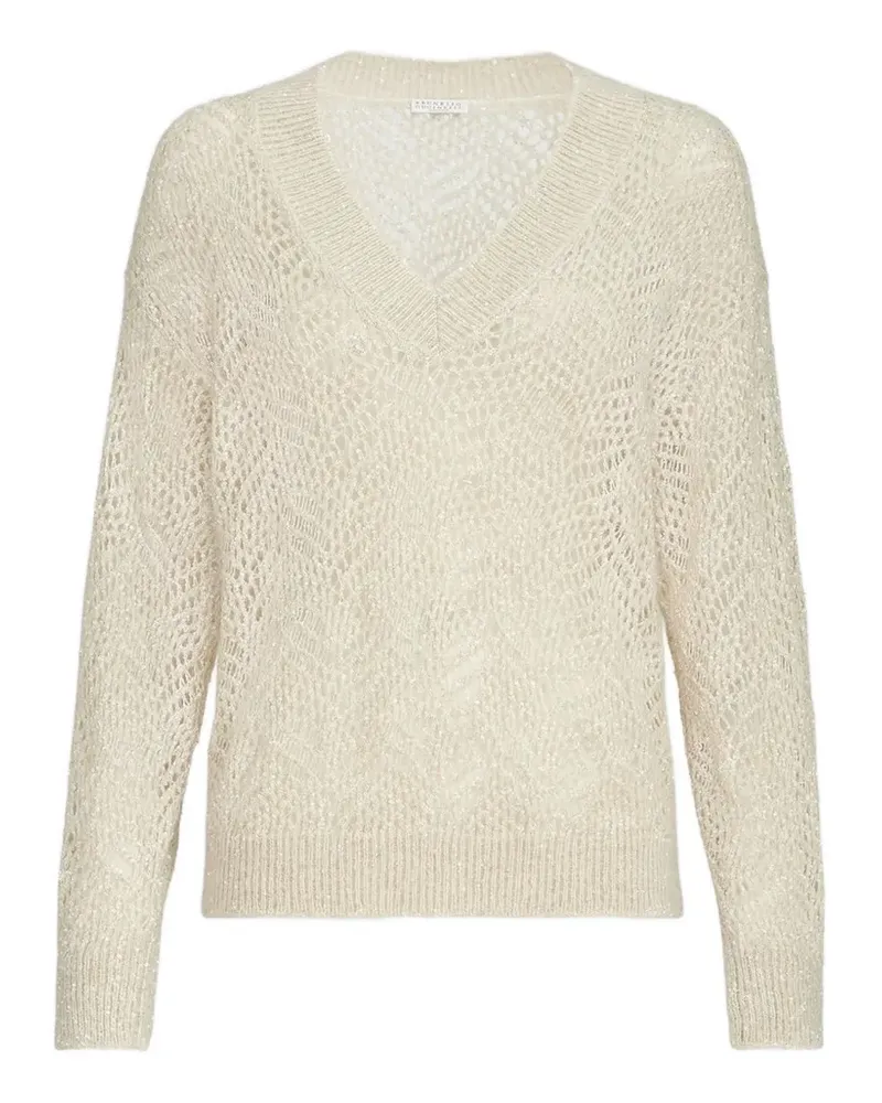 Brunello Cucinelli Dazzling Pullover mit abstraktem Blatt aus Mohär und Wolle - Nude Nude