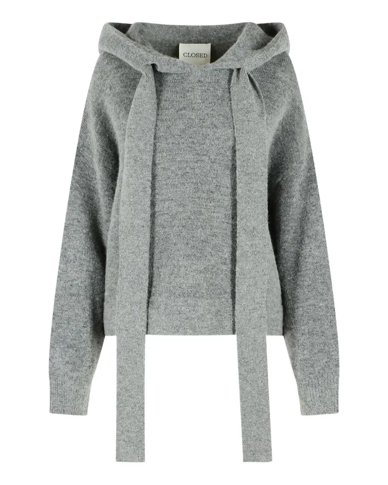 Closed fine-knit drawstring hooded sweater - Grau Grau