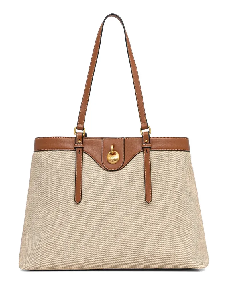 Pollini logo-plaque canvas tote bag - Nude Nude