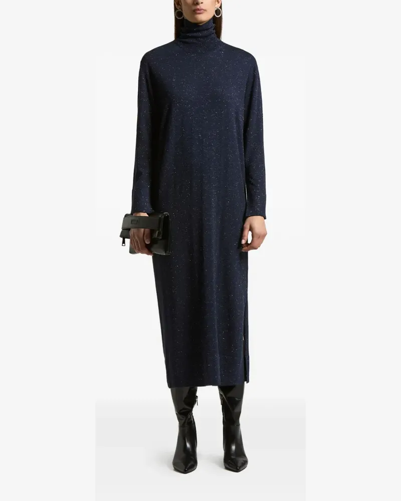 Peserico Rollkragen-Midikleid mit seitlichem Schlitz - Blau Blau
