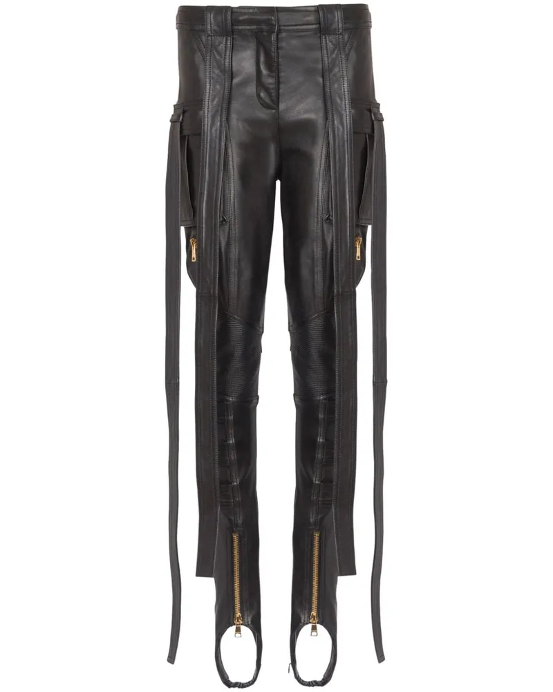 Balmain Cargohose aus Leder - Schwarz Schwarz