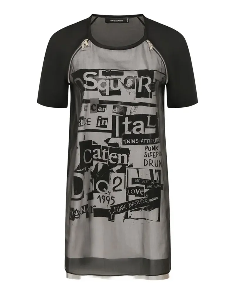 Dsquared2 graphic-print zip-detail mini dress - Schwarz Schwarz