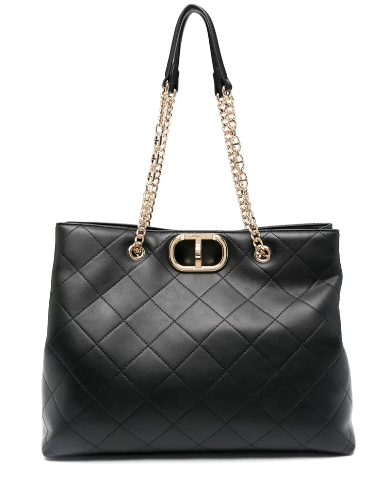 Twin-Set Schultertasche mit Logo-Schild - Schwarz Schwarz