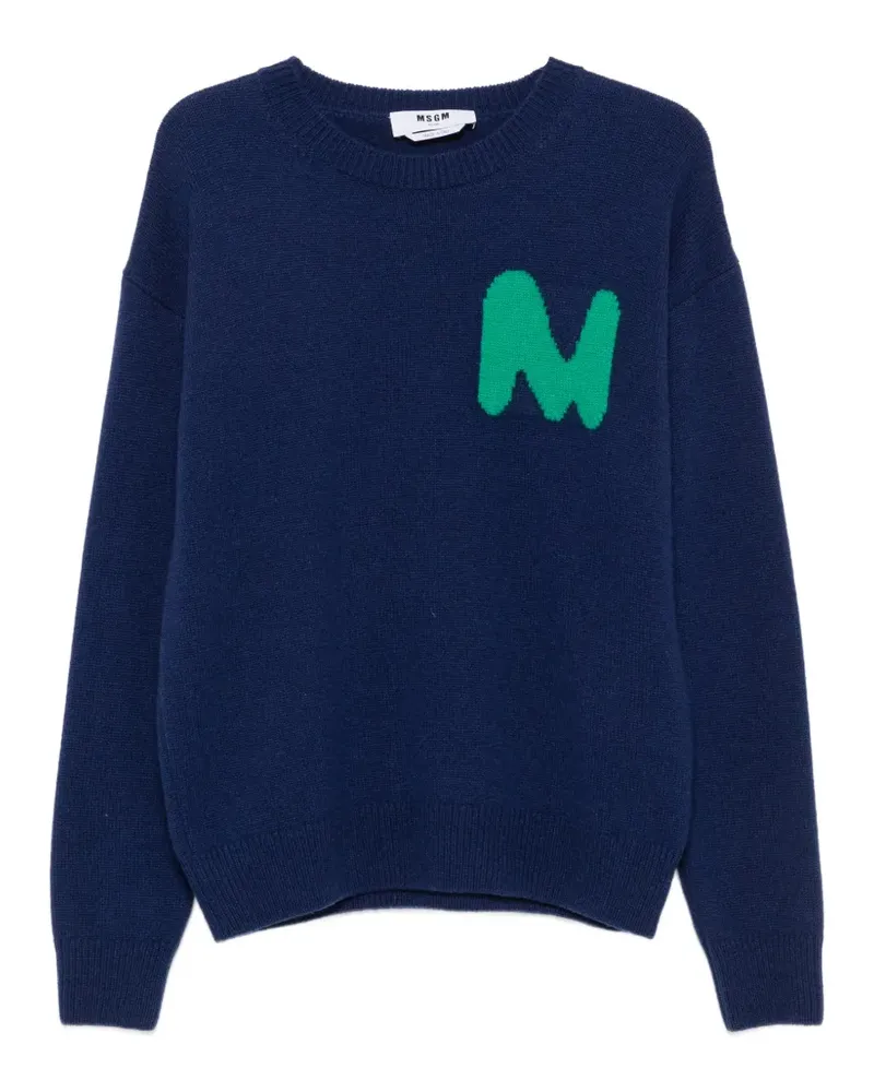 MSGM Intarsien-Pullover mit Rosenstickerei - Blau Blau