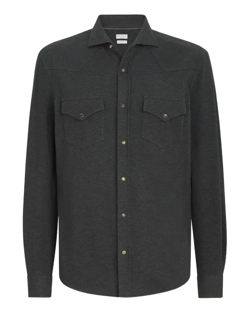 Brunello Cucinelli Westernhemd aus Baumwollpiqué - Grau Grau