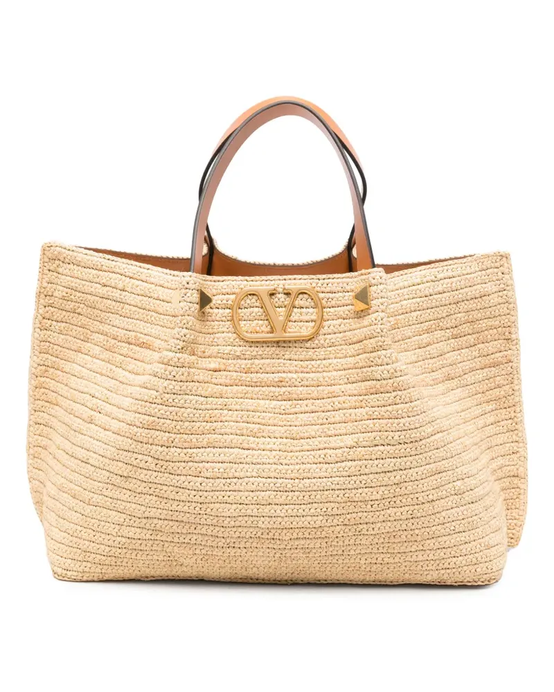 Valentino Garavani Mittelgroßer VLogo Tote Bag mit Schild - Nude Nude