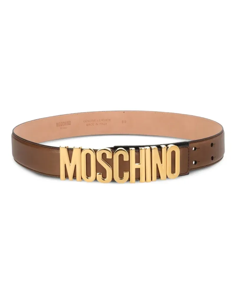 Moschino logo-lettering leather belt - Braun Braun