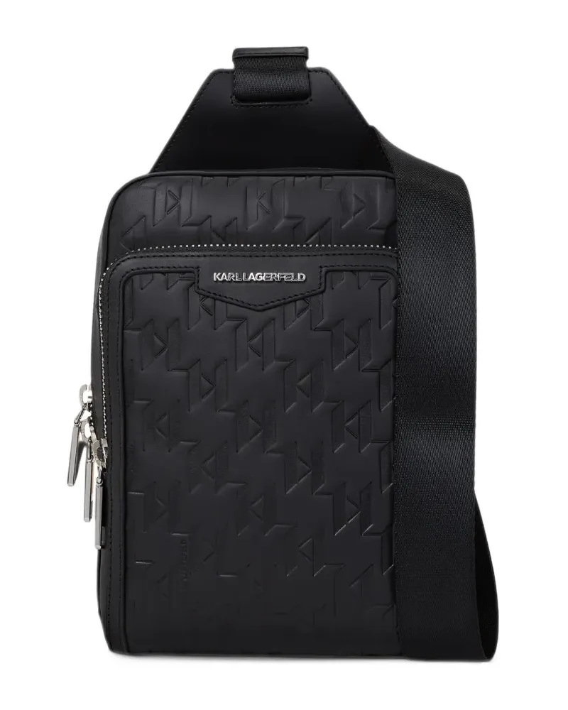Karl Lagerfeld K/Loom Kuriertasche aus Leder mit Monogramm-Prägung - Schwarz Schwarz