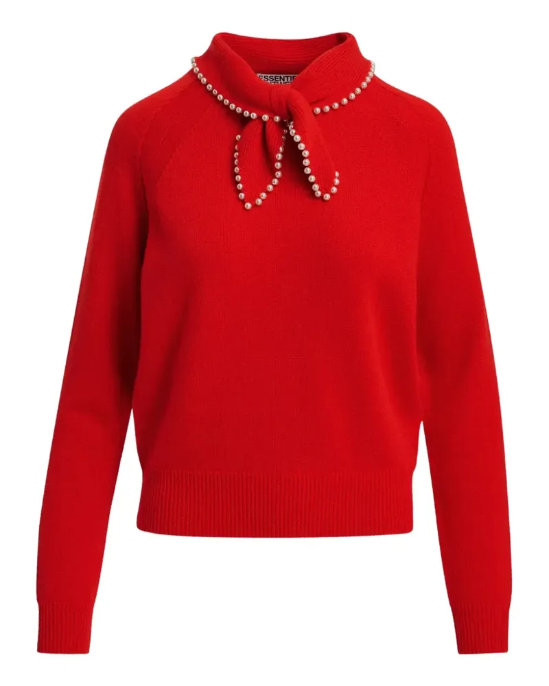 Essentiel Pullover mit perlenverziertem Schleifenkragen - Rot Rot