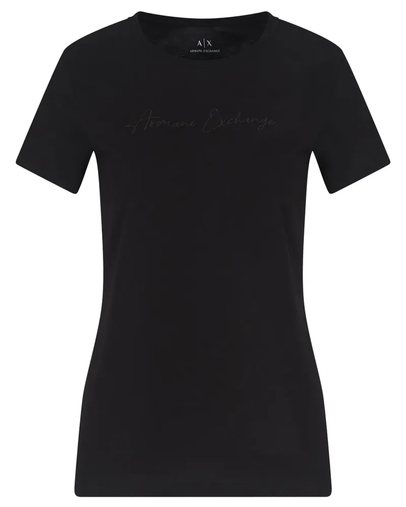 Armani Exchange T-Shirt mit Logo-Stickerei - Schwarz Schwarz