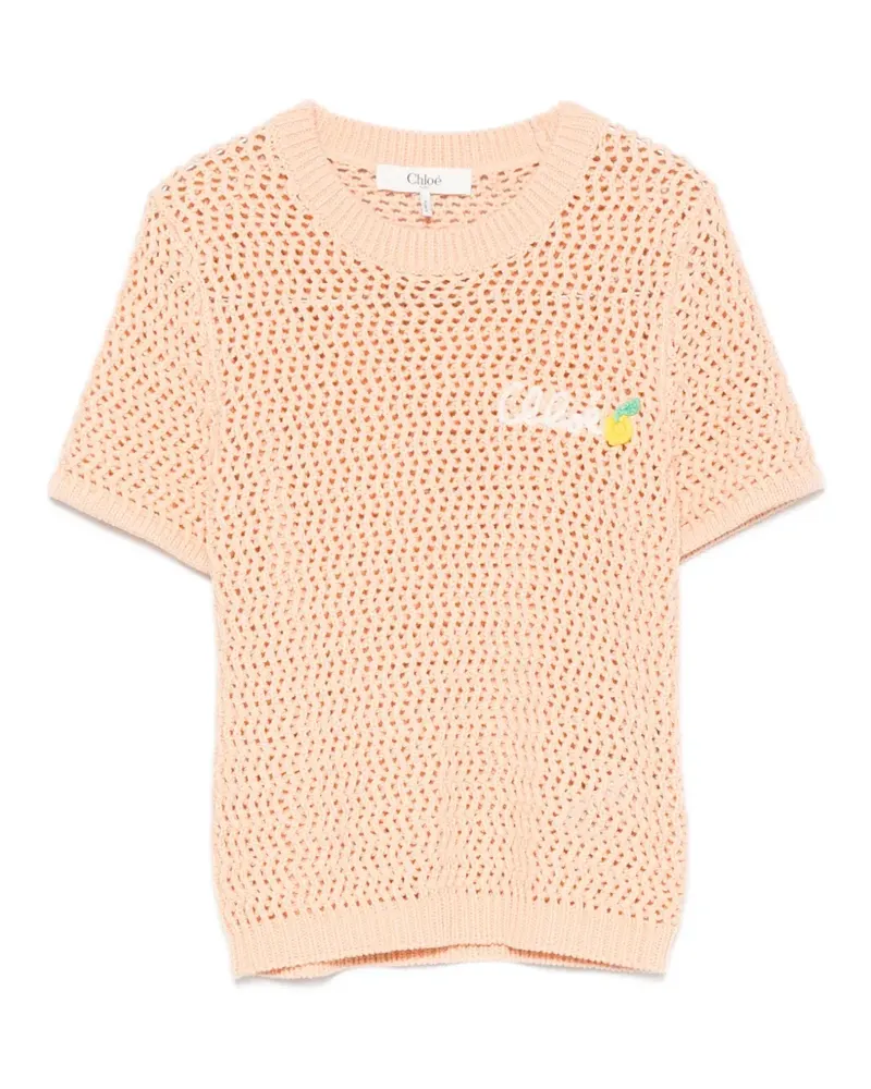 Chloé Gehäkeltes Oberteil mit Logo-Stickerei - Orange Orange