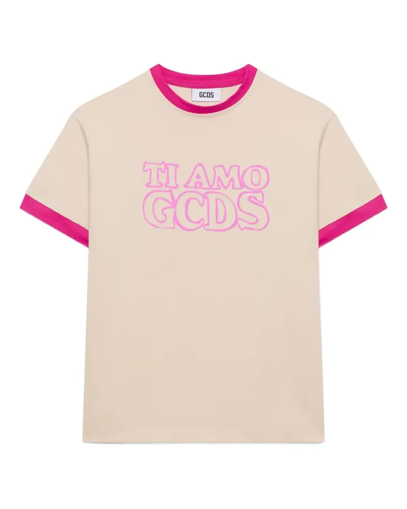 GCDS T-Shirt mit Ringer-Print - Nude Nude