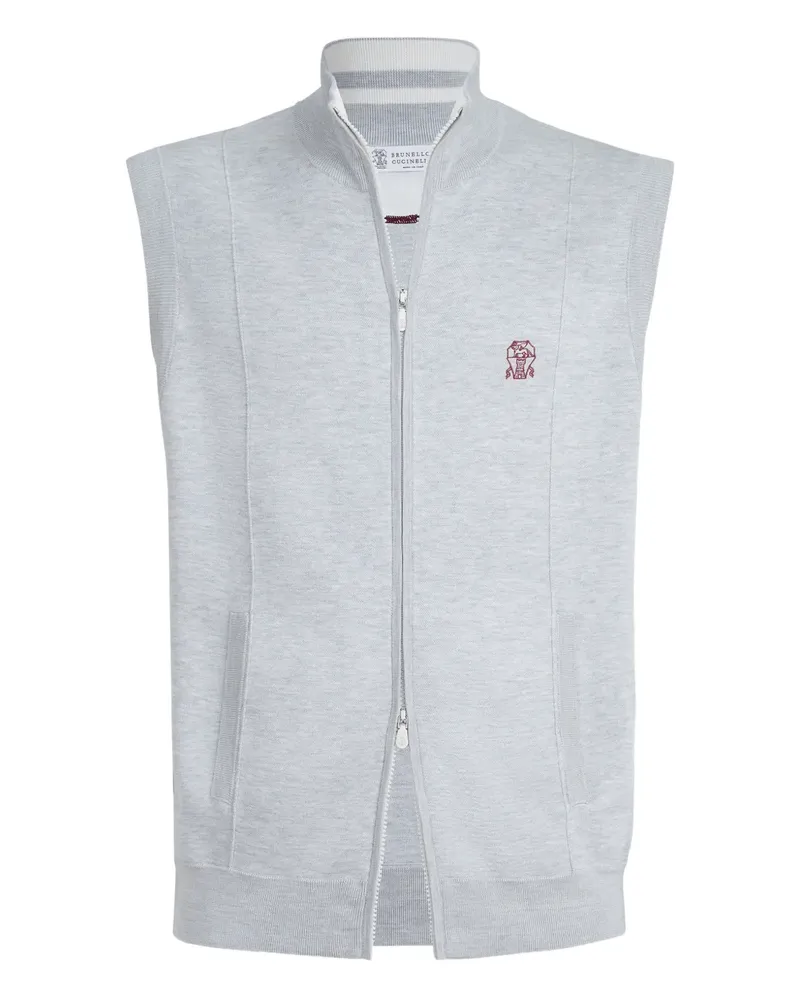 Brunello Cucinelli Reißverschluss-Weste mit Logo-Detail - Grau Grau