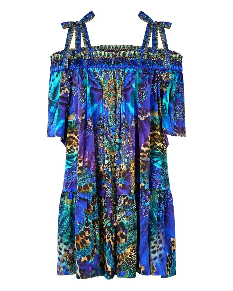 Camilla off shoulder frill dress - Blau Blau
