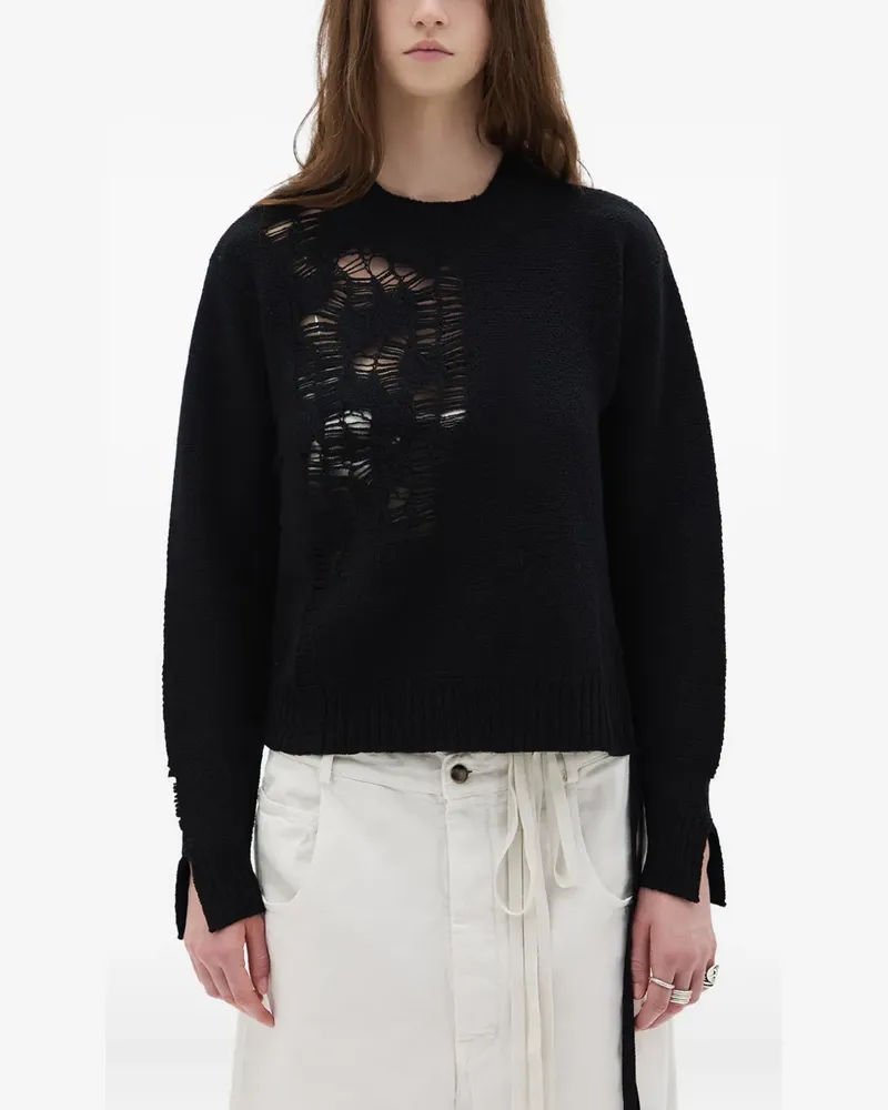 Ann Demeulemeester Pullover im Distressed-Look mit Schnürung - Schwarz Schwarz