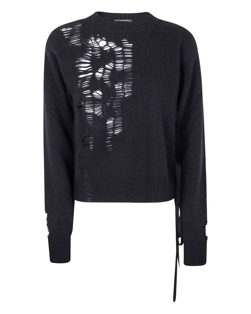 Ann Demeulemeester Pullover im Distressed-Look mit Schnürung - Schwarz Schwarz