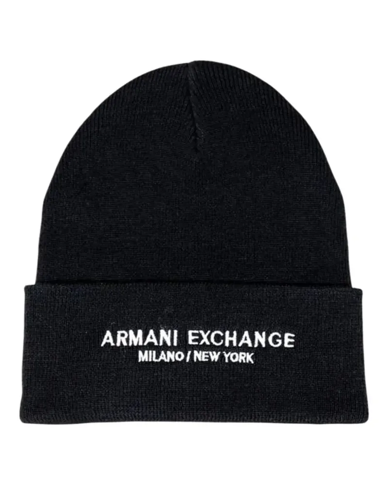 Armani Exchange logo-embroidered beanie hat - Schwarz Schwarz