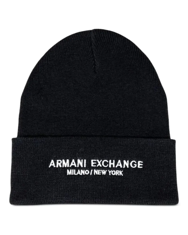 Armani Exchange logo-embroidered beanie hat - Schwarz Schwarz