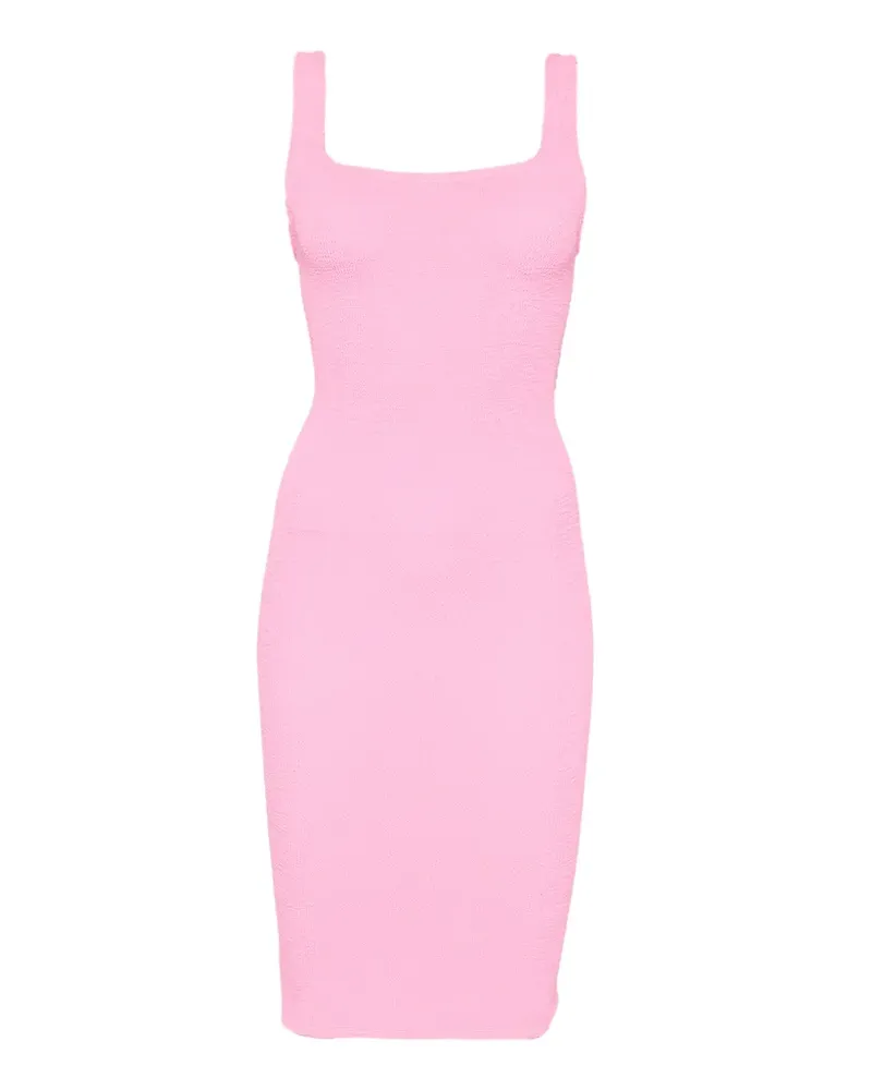 Hunza G square-neck textured midi fitted dress - Rosa Rosa