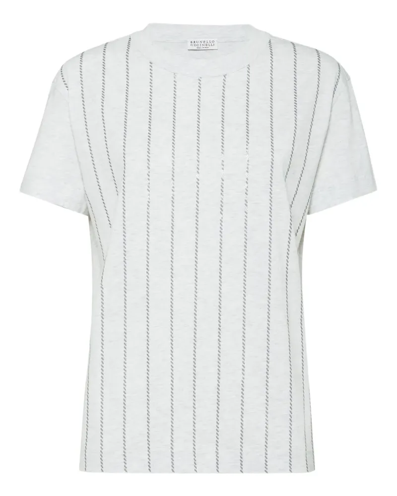 Brunello Cucinelli Gestreiftes T-Shirt - Weiß Weiß